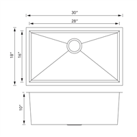 (image for) Pelican PL-HA109 R0 18G Handmade 18 Gauge Stainless Steel Undermount Kitchen Sink 30'' x 18'' w/ Zero Radius Corners